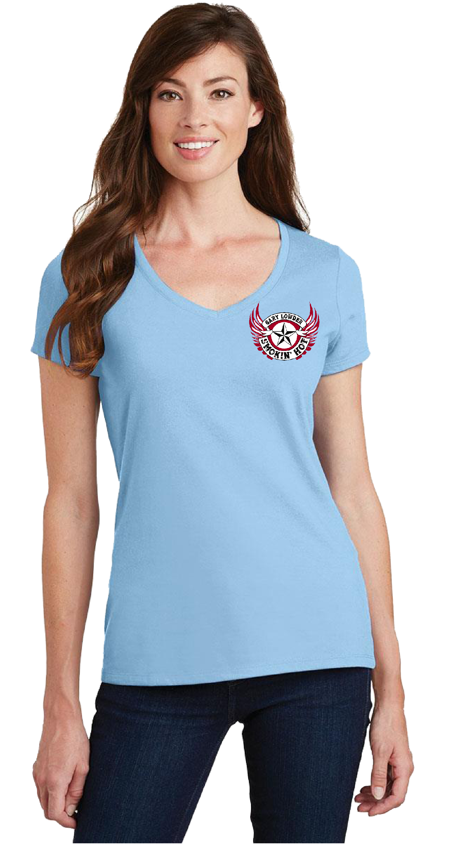 Carolina Blue Ladies V-Neck Tee Embroidery Logo